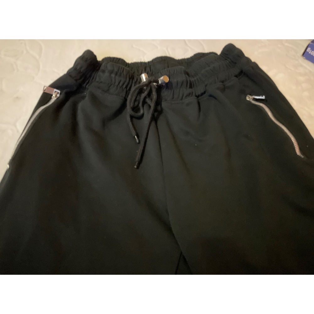 Encrypted Mens Black Jogger Pants Medium Elastic Waist Zipper Pockets Streetwear